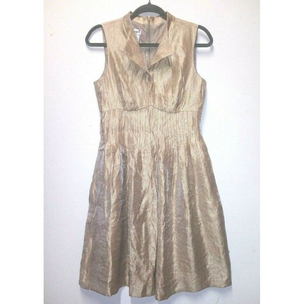 Party dress/Cocktail/Church dress Sz 8 Maggy collared gold color fit and flare